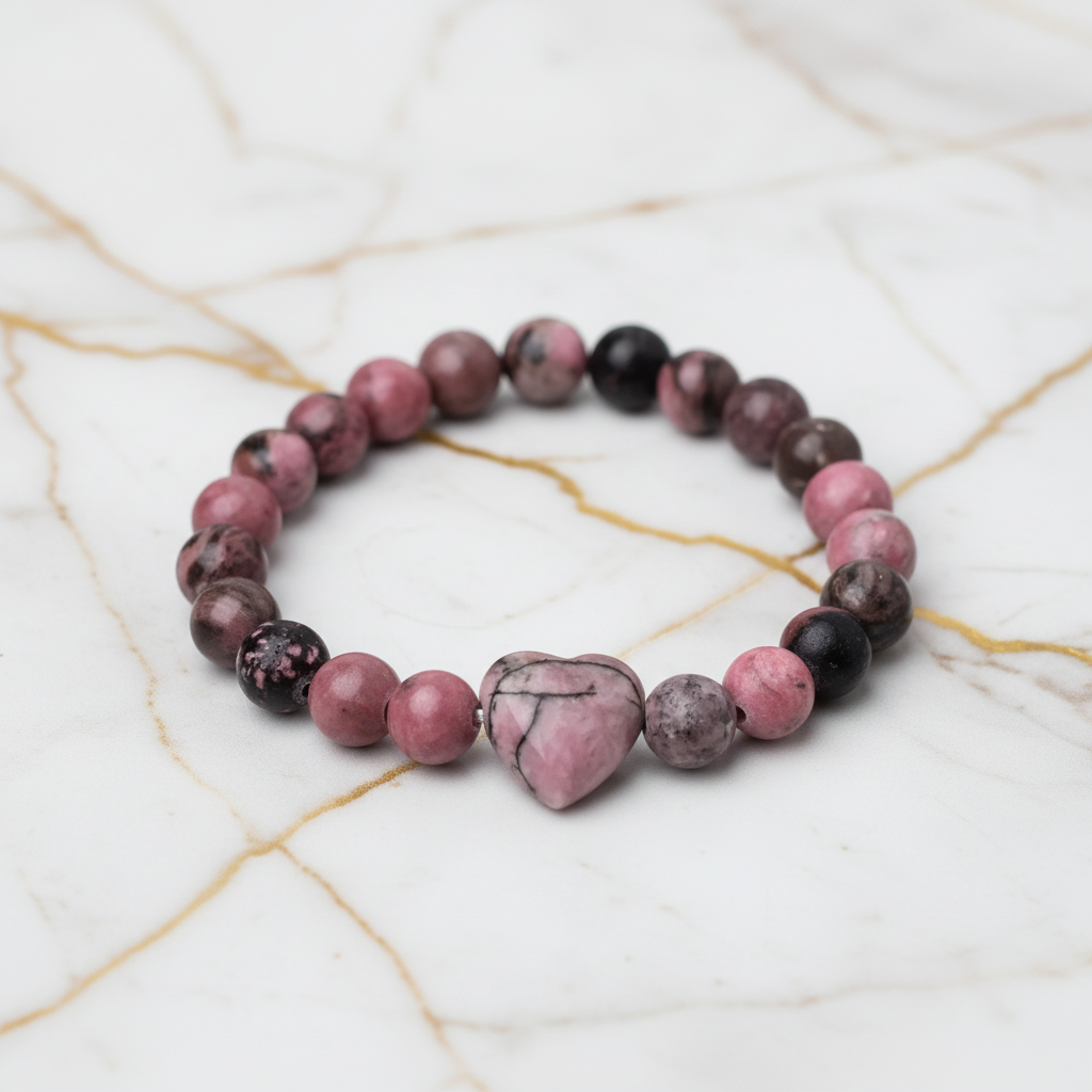 Rhodonit Armband mit Herz 2