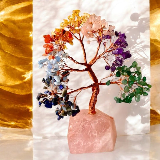 Riesiger Bunter Edelstein - Baum auf Rosenquarzständer - CrystalScents