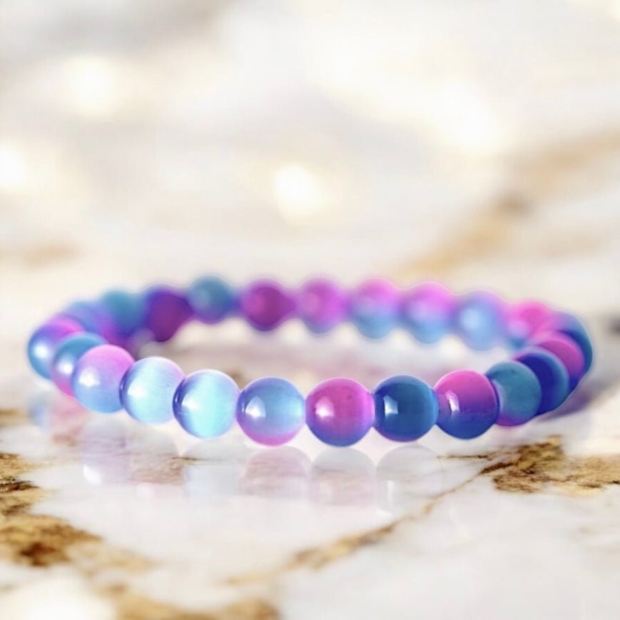 Rosa blaues Katzenauge Kugelarmband {Unicorn} - CrystalScents