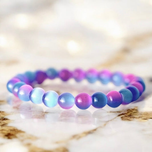 Rosa blaues Katzenauge Kugelarmband {Unicorn} - CrystalScents