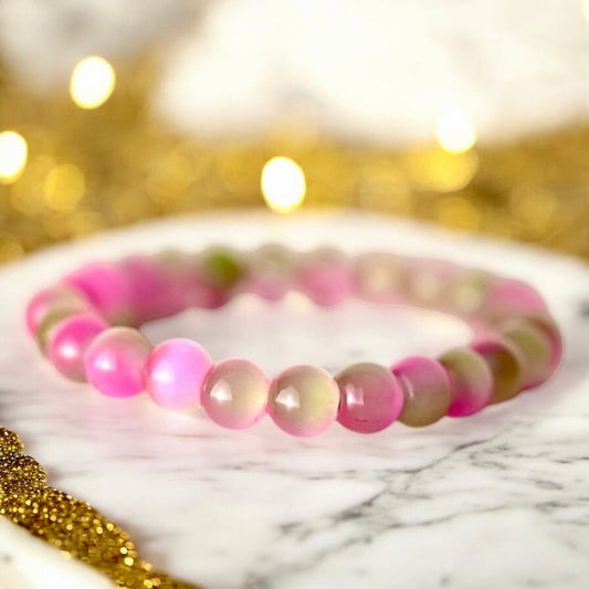 Rosa grünes Katzenauge Kugelarmband {Watermelon} - CrystalScents
