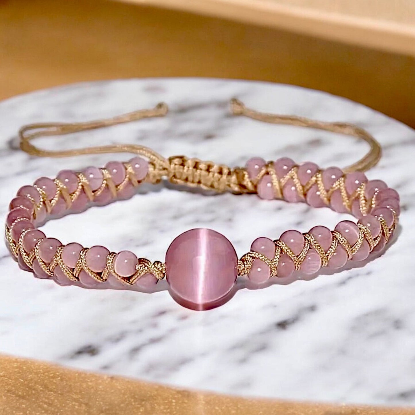 Rosa Katzenauge Flechtarmband - CrystalScents
