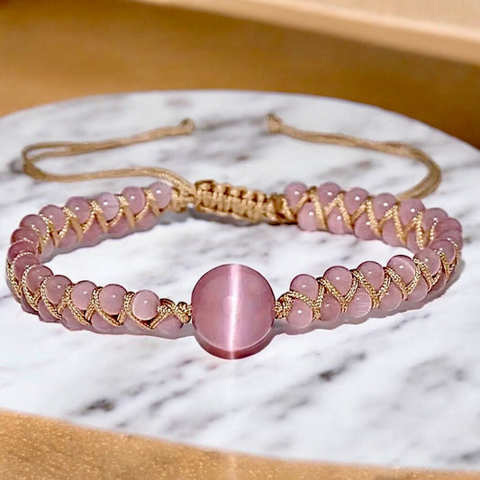 Rosa Katzenauge Flechtarmband - CrystalScents