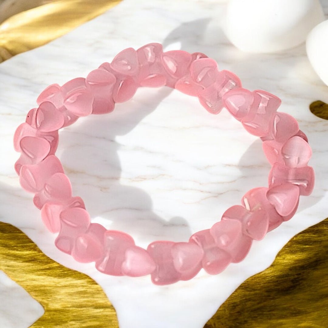 Rosa Katzenauge Herz - Armband - CrystalScents