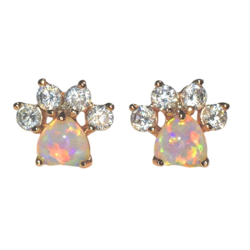 Roségoldene funkelnde Ohrstecker mit Opal „Pfote“ - CrystalScents