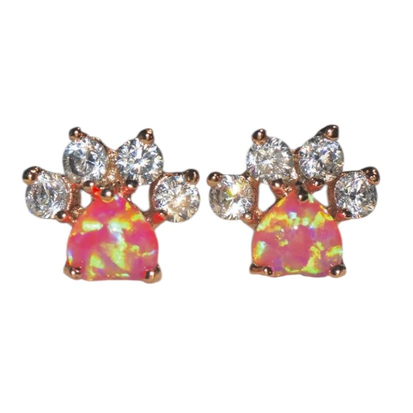 Roségoldene funkelnde Ohrstecker mit pinkem Opal „Pfote“ - CrystalScents