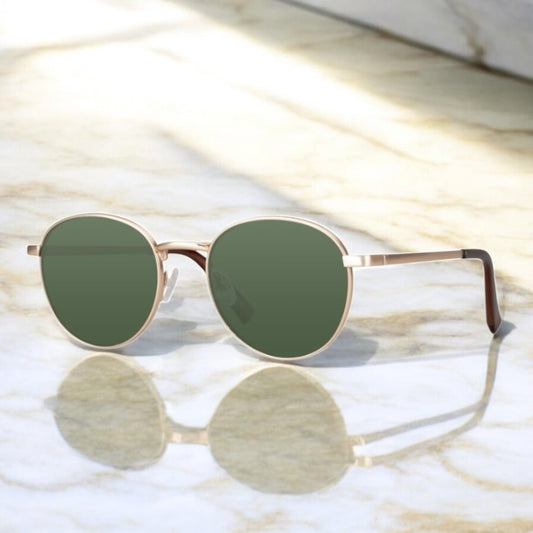Roségoldene Sonnenbrille mit grünen Gläsern - CrystalScents