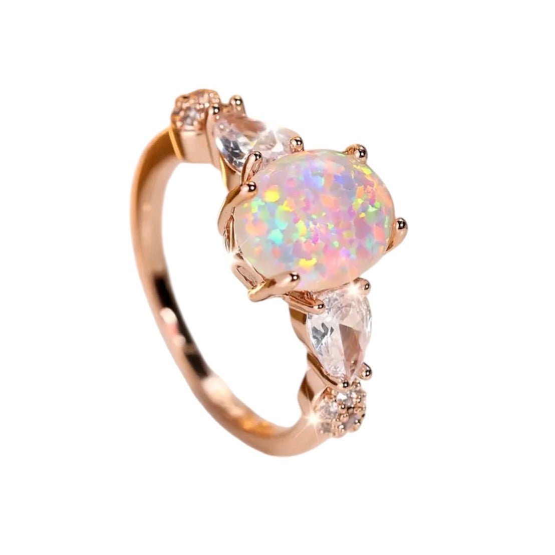 Roségoldener funkelnder Ring mit ovalem Opal - CrystalScents