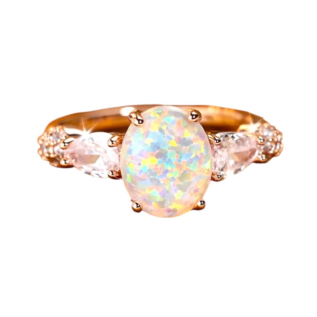 Roségoldener funkelnder Ring mit ovalem Opal - CrystalScents