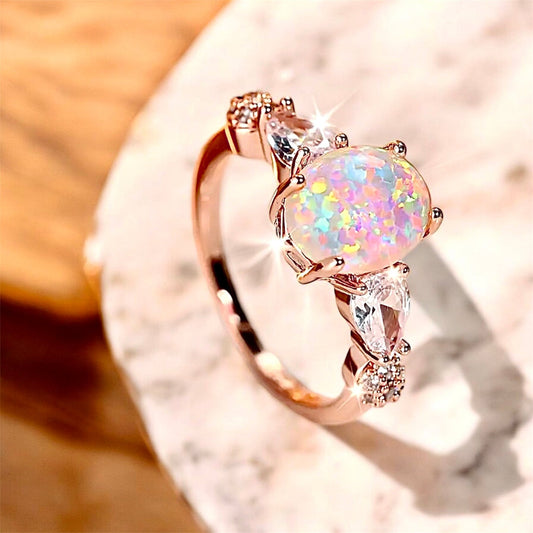Roségoldener funkelnder Ring mit ovalem Opal - CrystalScents