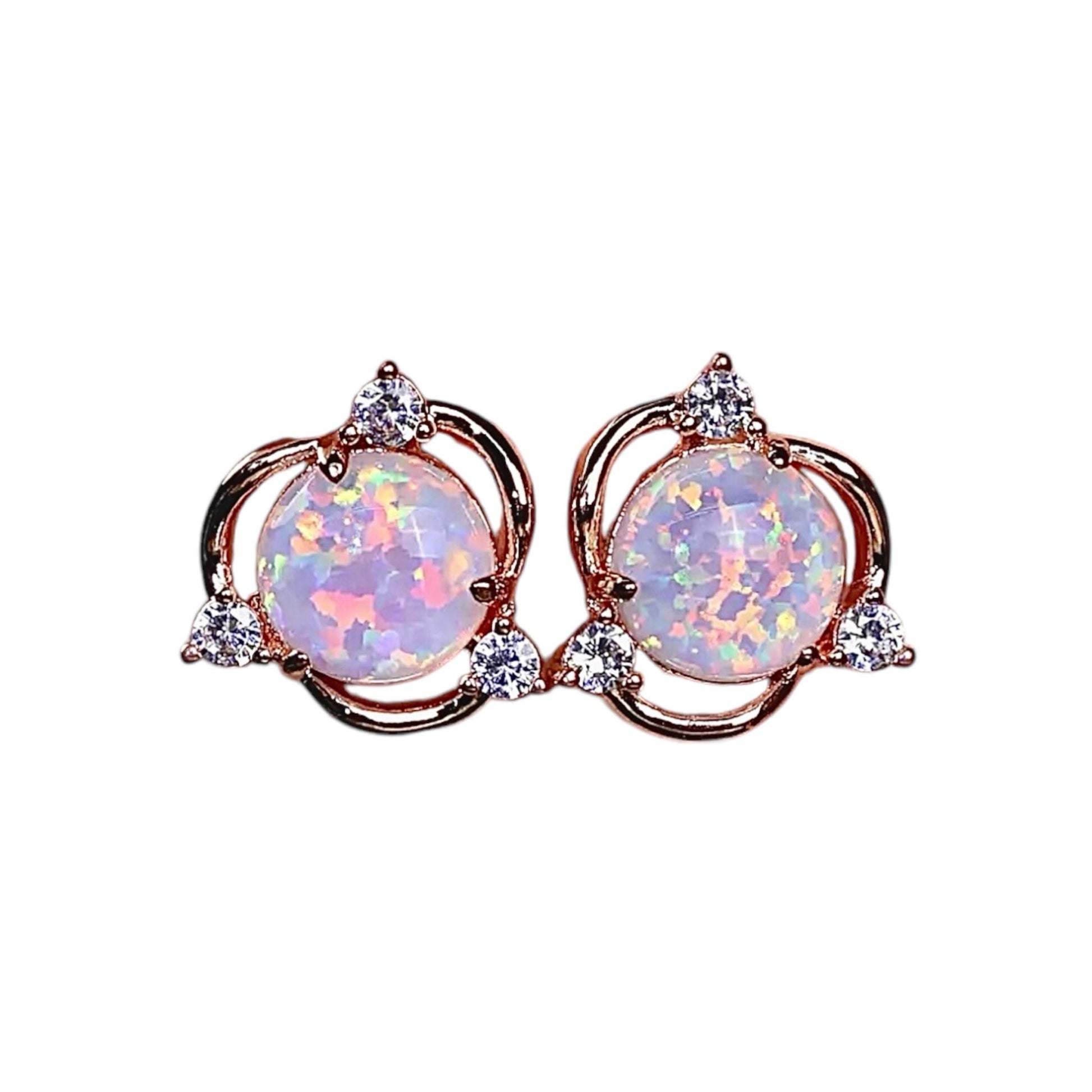 Roségoldener Ohrstecker mit rundem Opal - CrystalScents