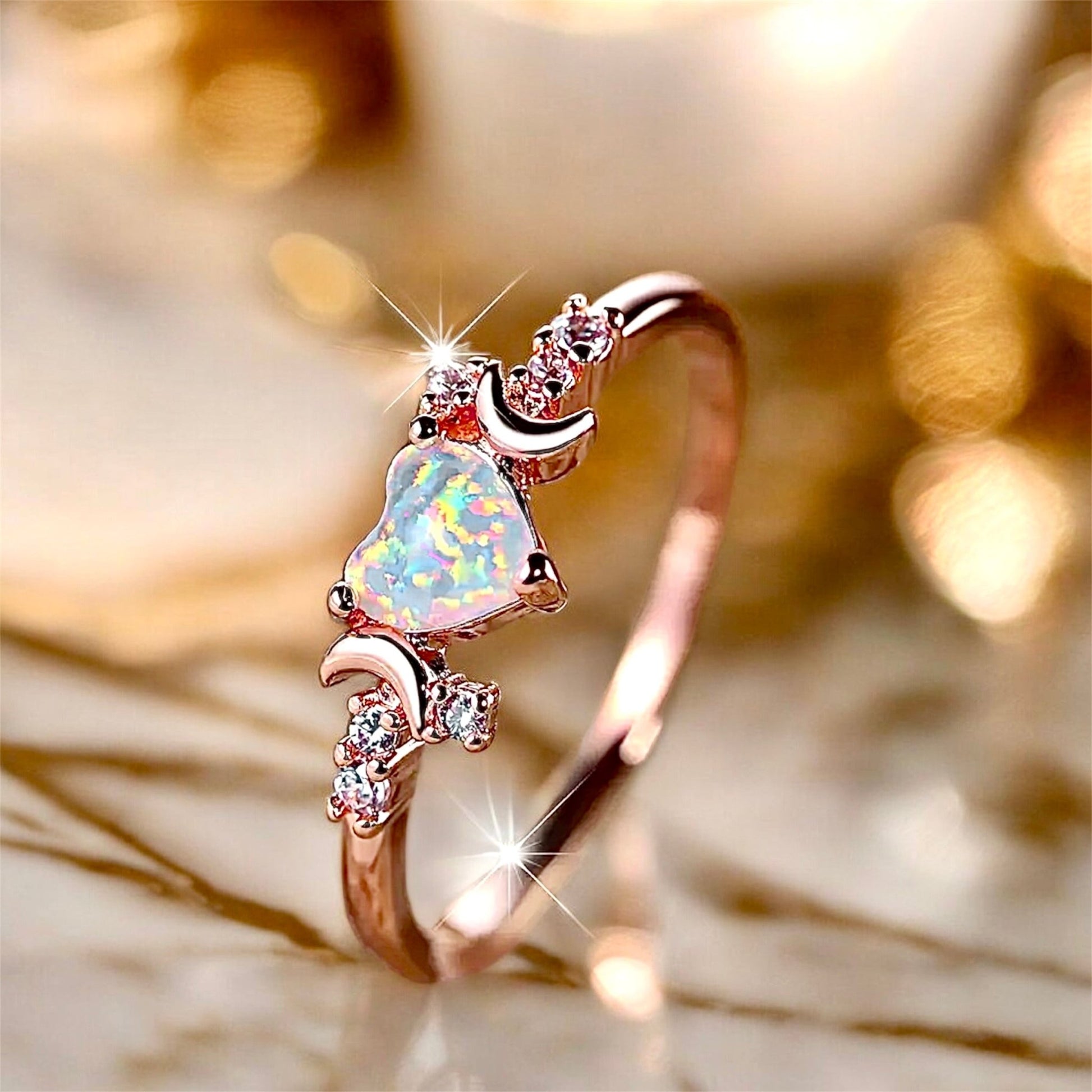 Roségoldener Ring mit herzförmigem Opal - CrystalScents