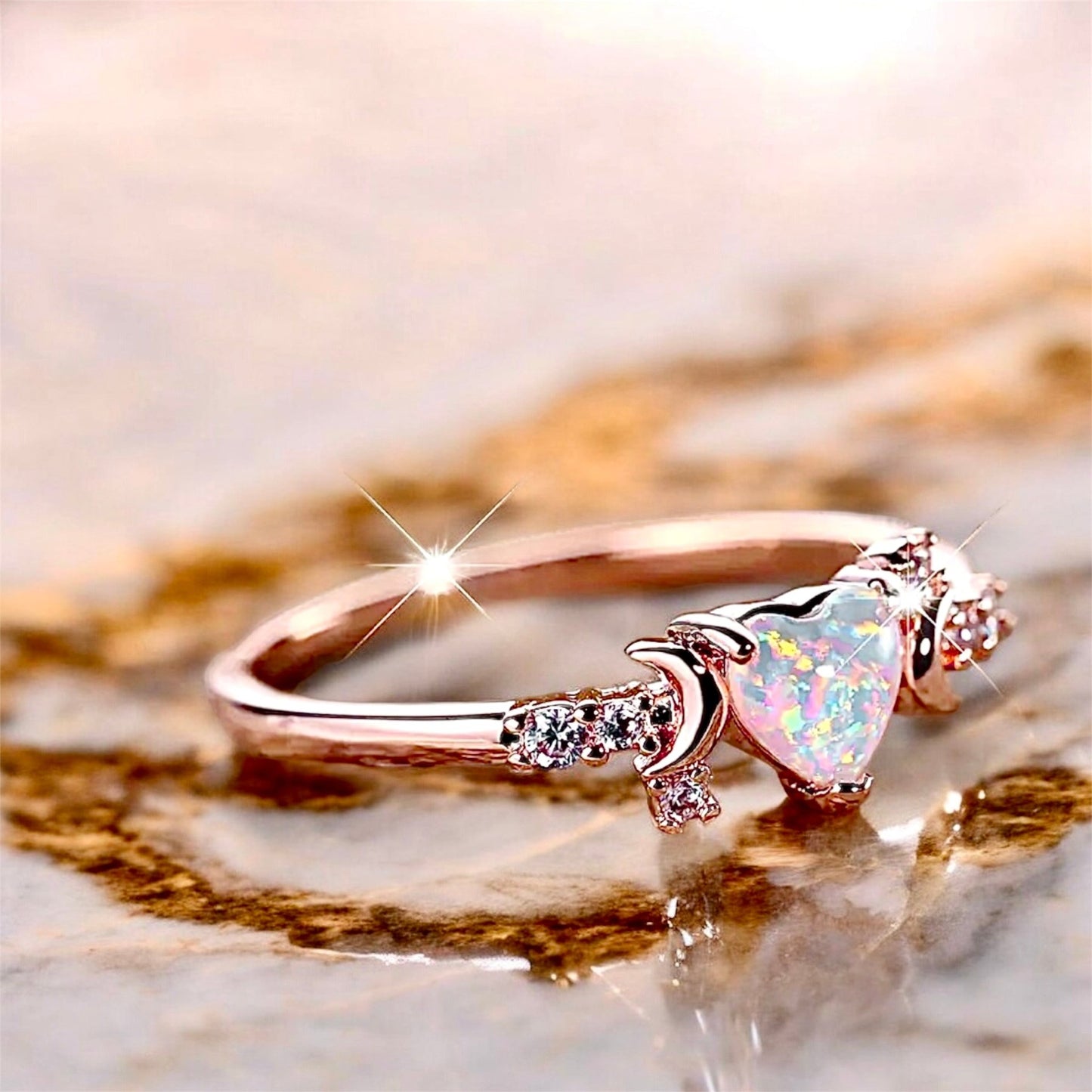 Roségoldener Ring mit herzförmigem Opal - CrystalScents