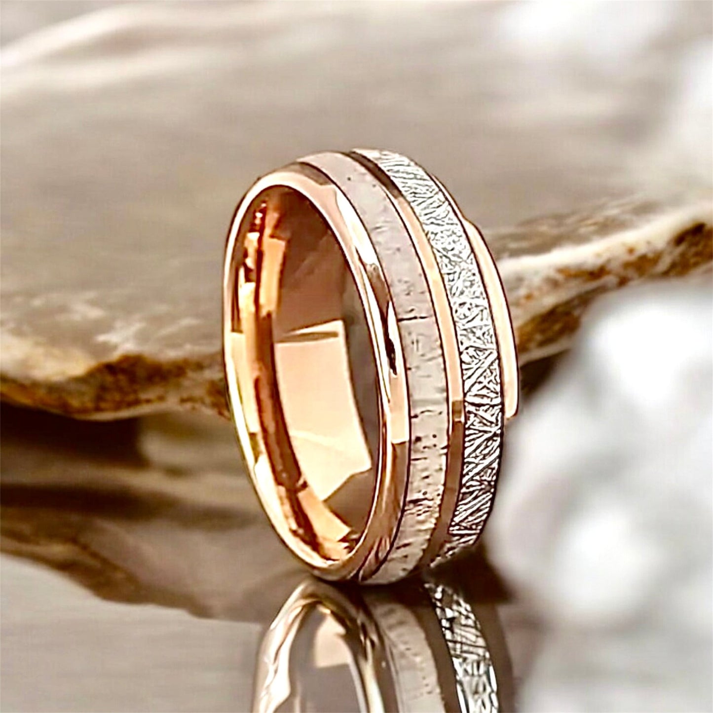 Roségoldener Ring mit Holzmaserung - CrystalScents