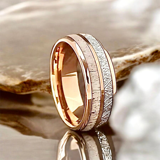 Roségoldener Ring mit Holzmaserung - CrystalScents