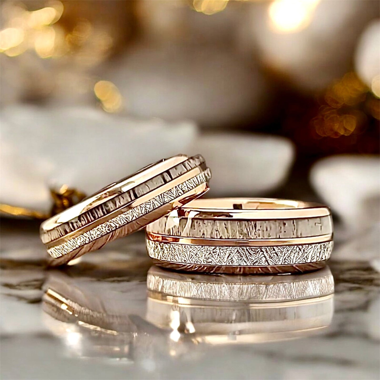 Roségoldener Ring mit Holzmaserung - CrystalScents