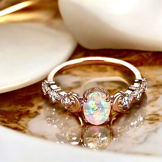 Roségoldener Ring mit ovalem Opal - CrystalScents
