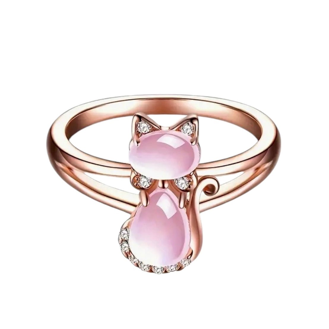 Roségoldener vergoldeter Ring mit rosa Katze - CrystalScents