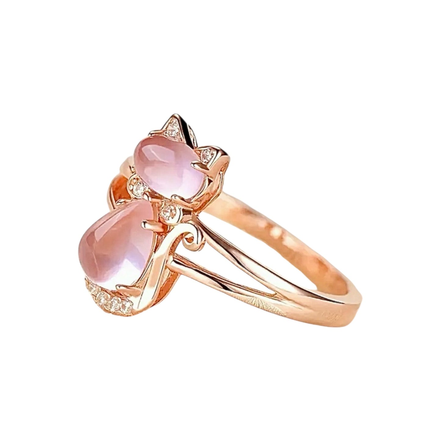 Roségoldener vergoldeter Ring mit rosa Katze - CrystalScents