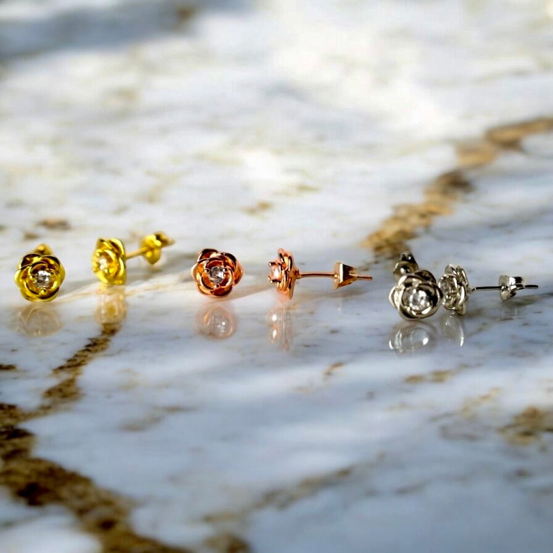 Rosen Ohrringe Silber - CrystalScents
