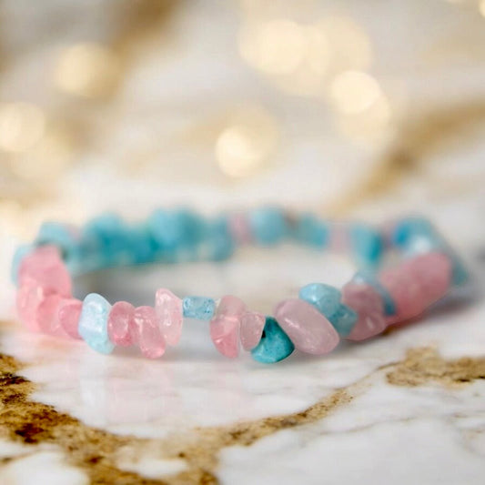 Rosenquarz Aquamarin Splitterarmband - CrystalScents