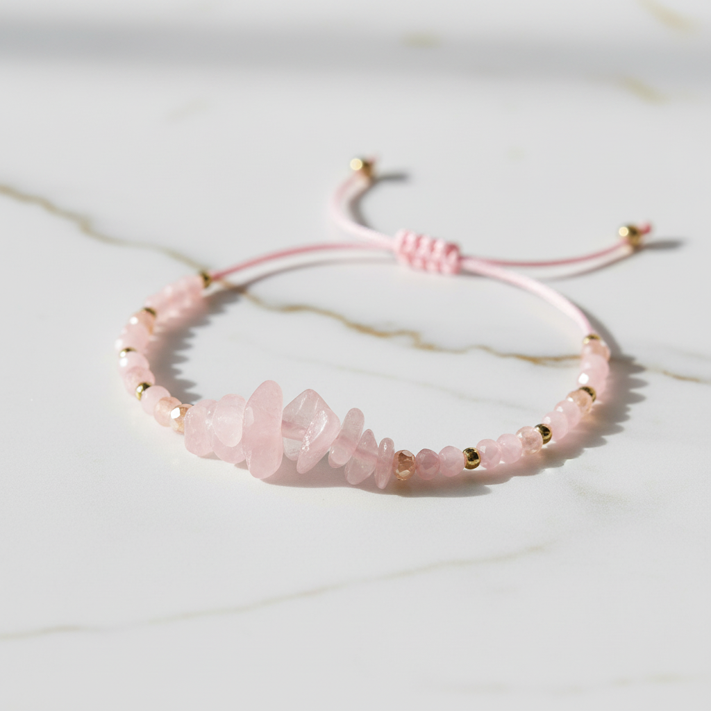 Rosenquarz Armband - 45° Winkel