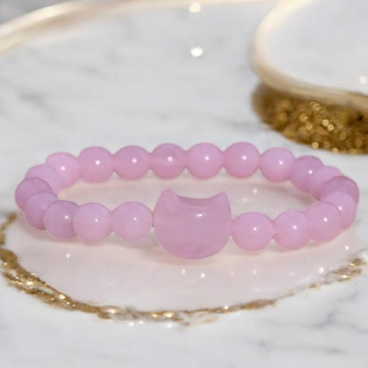 Rosenquarz Kugelarmband mit Katze - CrystalScents