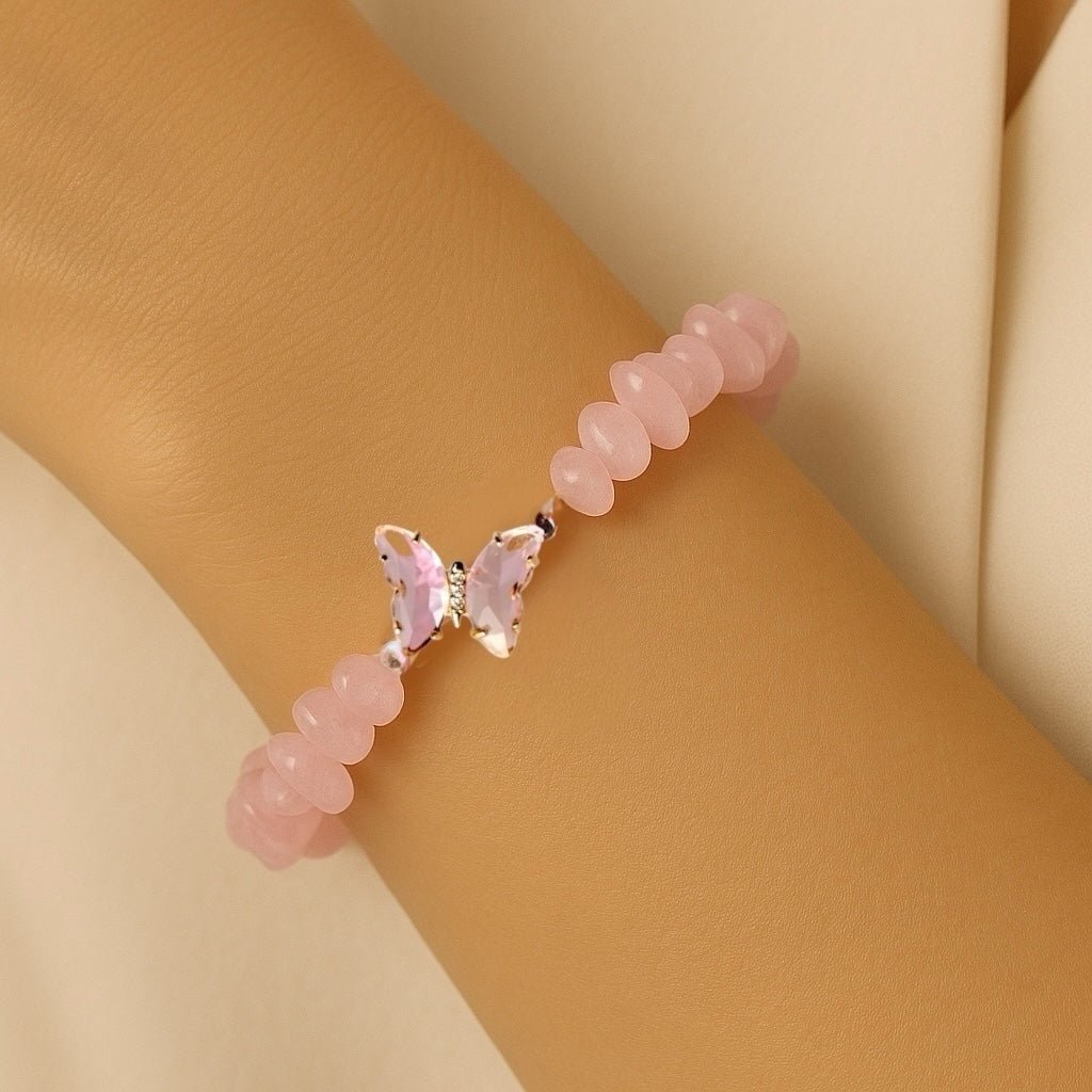 Rosenquarz Splitterarmband mit Schmetterling - CrystalScents