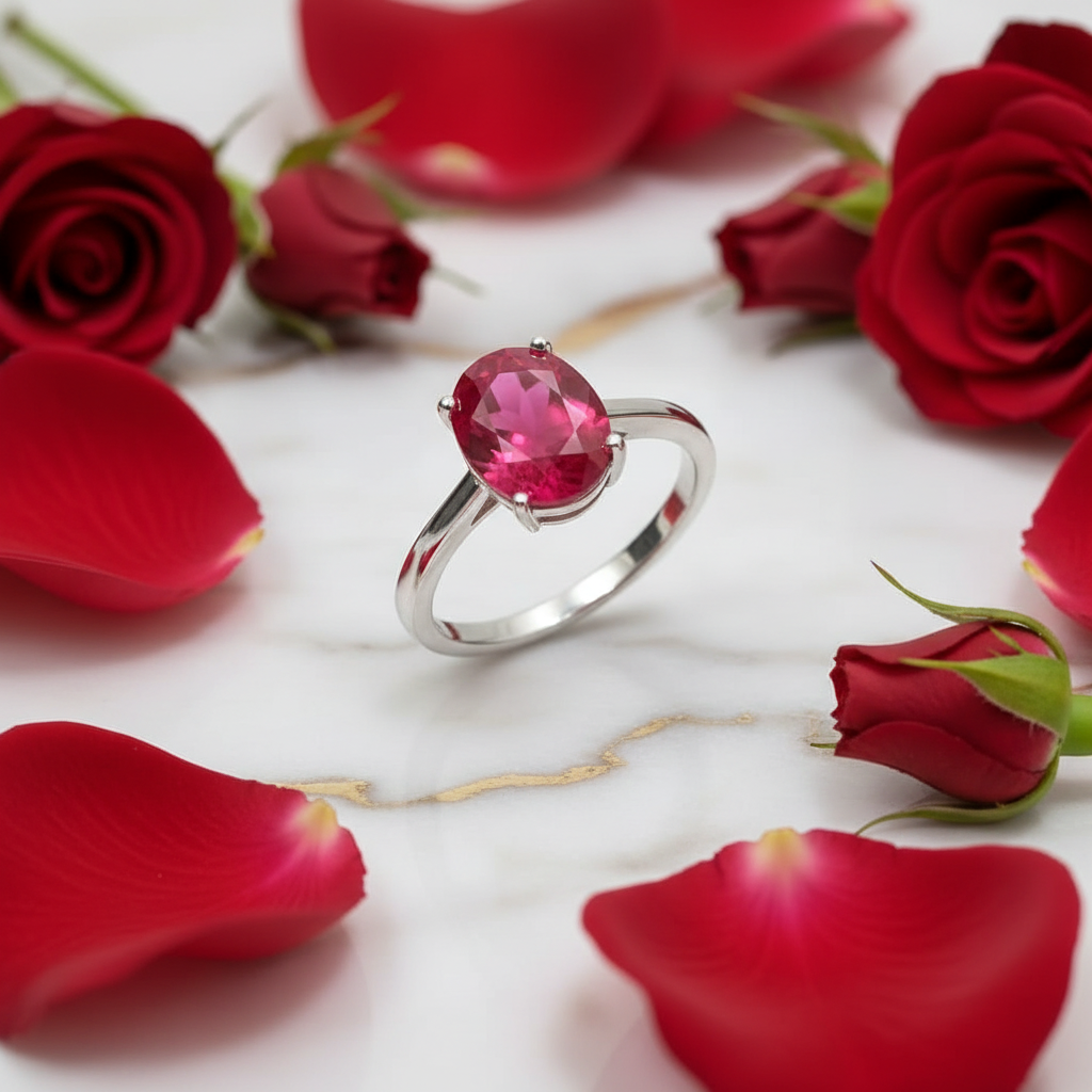 Rubin-Ring Silber Rosen diagonal
