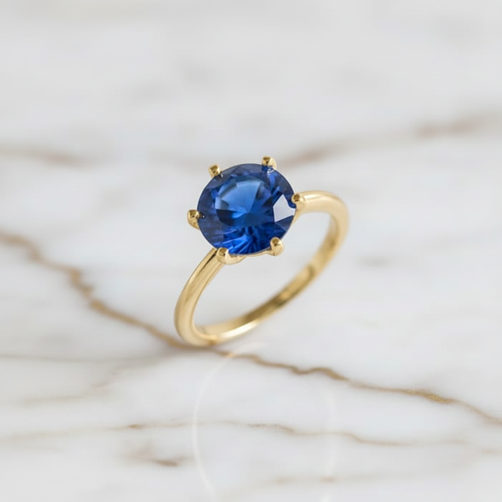 Saphir-Ring Gold schwebend