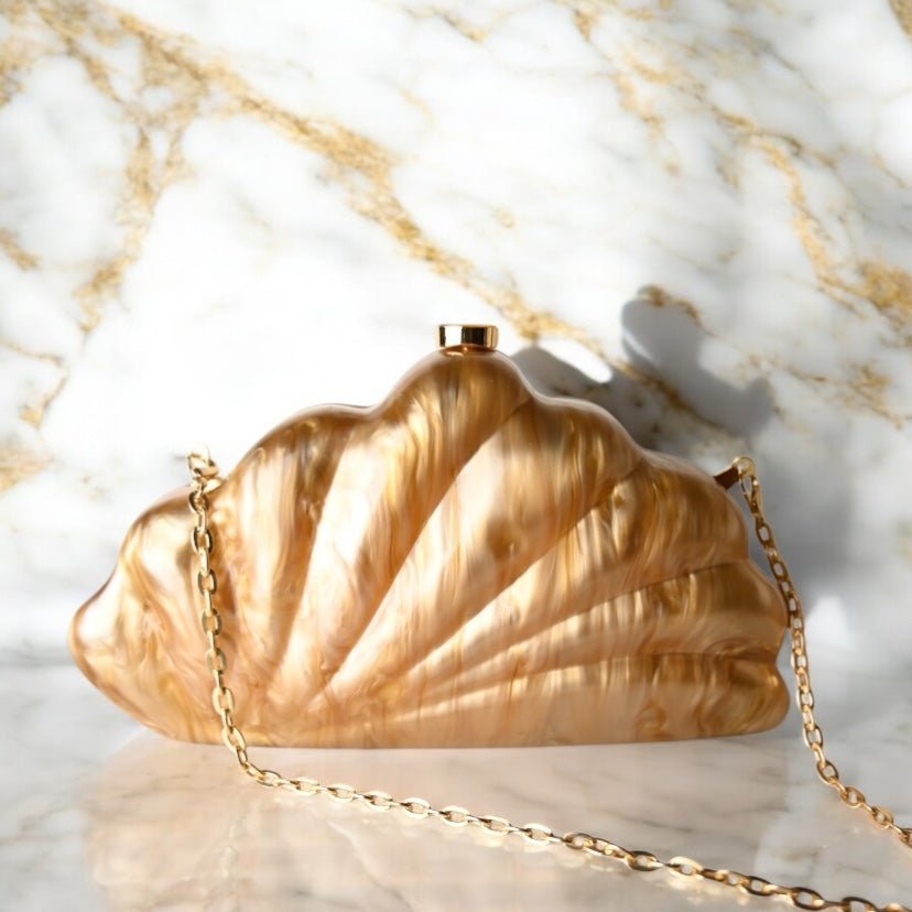 Schimmernde Perlmutt Clutch in Bronze - CrystalScents