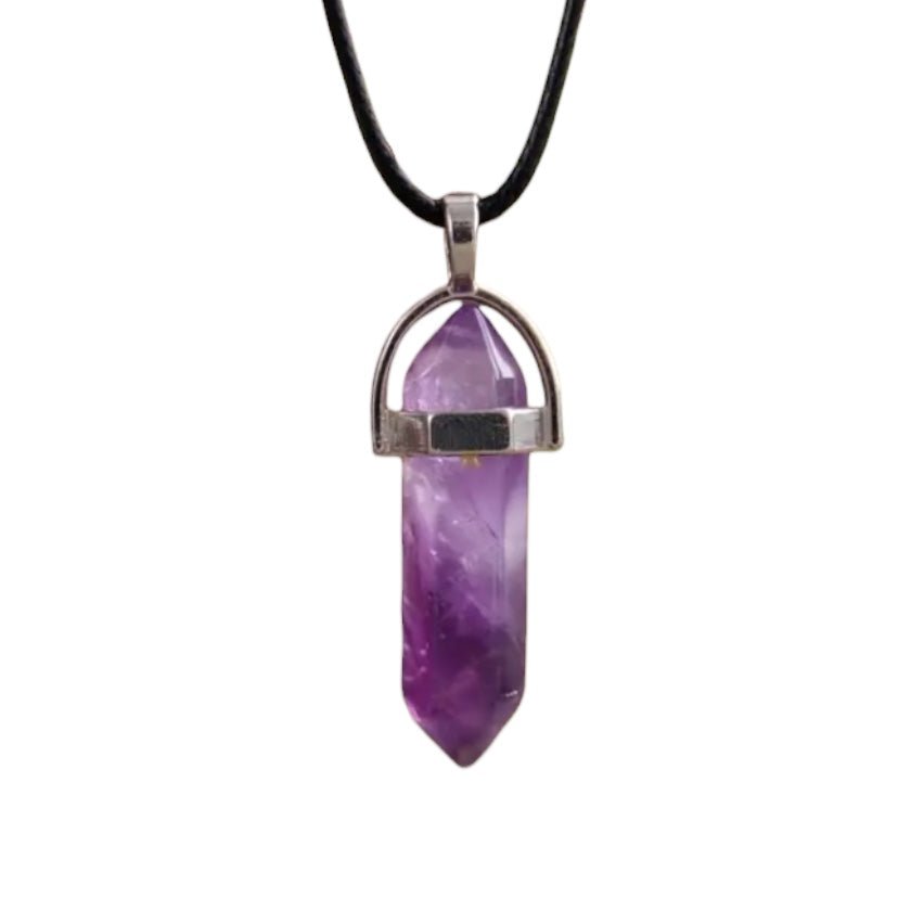 Schwarze Halskette mit Amethyst Doppelender - CrystalScents