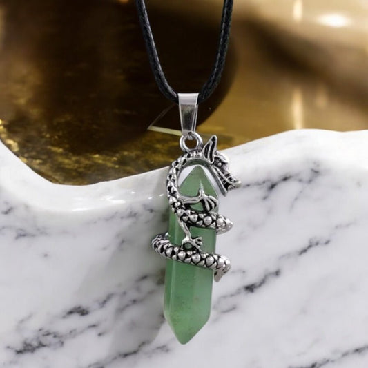 Schwarze Halskette mit Aventurin Doppelender, Drache - CrystalScents
