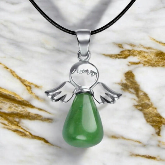 Schwarze Halskette mit Aventurin Engel - CrystalScents