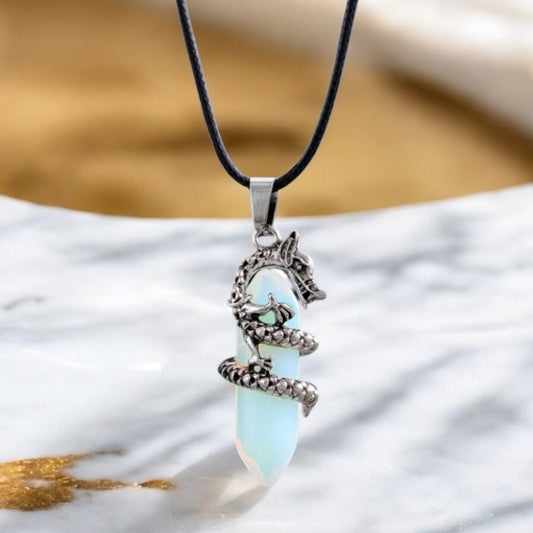 Schwarze Halskette mit Opalit Doppelender, Drache - CrystalScents