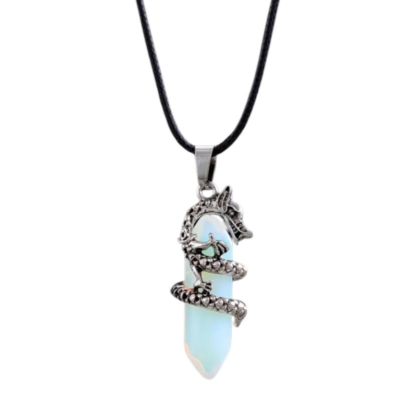 Schwarze Halskette mit Opalit Doppelender, Drache - CrystalScents
