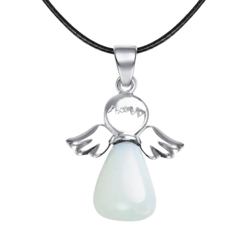 Schwarze Halskette mit Opalit Engel - CrystalScents