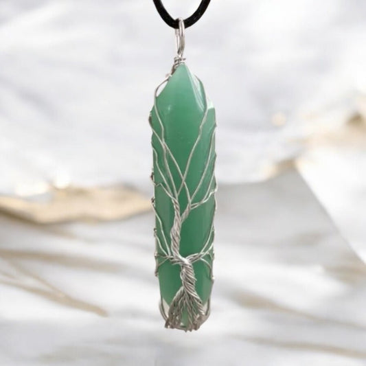 Schwarze Halskette mit silberverziertem Aventurin Doppelender - CrystalScents