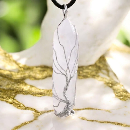 Schwarze Halskette mit silberverziertem Bergkristall Doppelender - CrystalScents