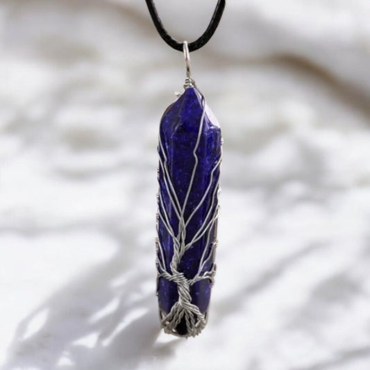 Schwarze Halskette mit silberverziertem Lapislazuli Doppelender - CrystalScents
