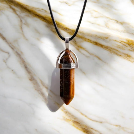 Schwarze Halskette mit Tigerauge Doppelender - CrystalScents
