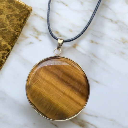 Schwarze Kette mit Tigeraugen - Scheibe - CrystalScents
