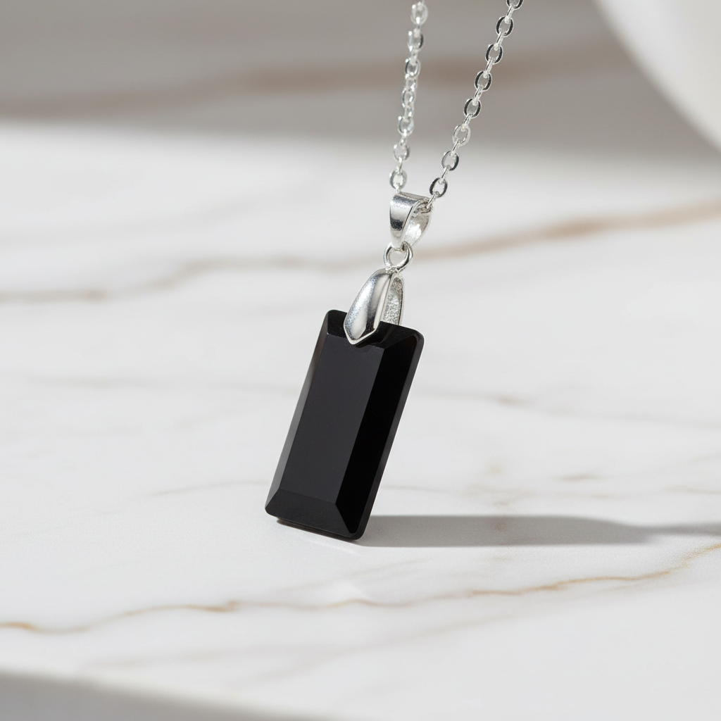 Schwarzer Achat Silber - 45° Winkel