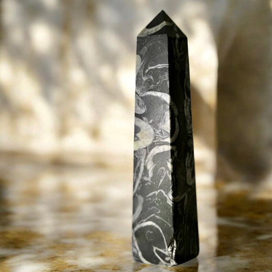 Schwarzer Muschel Jaspis Obelisk - CrystalScents
