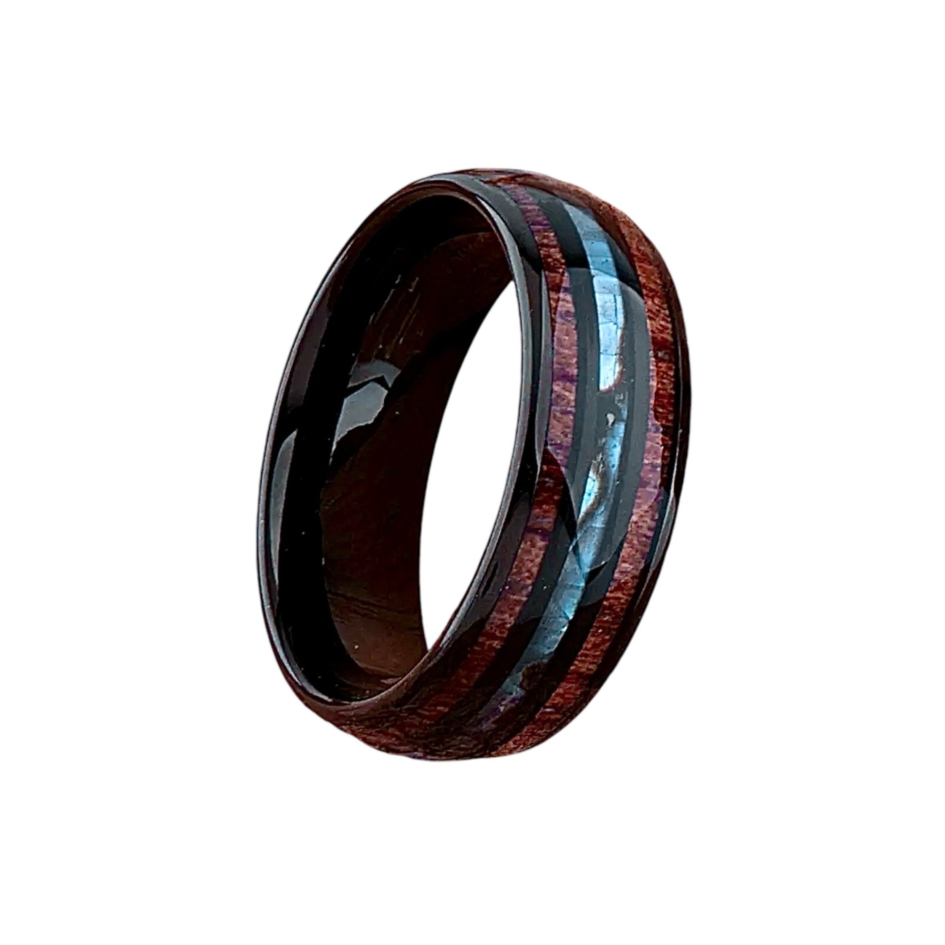 Schwarzer Ring mit Holzmaserung und Blau - CrystalScents