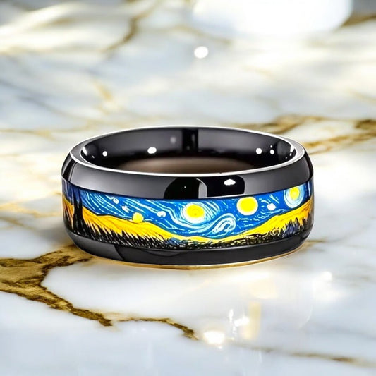 Schwarzer Ring mit Sternenhimmel - CrystalScents