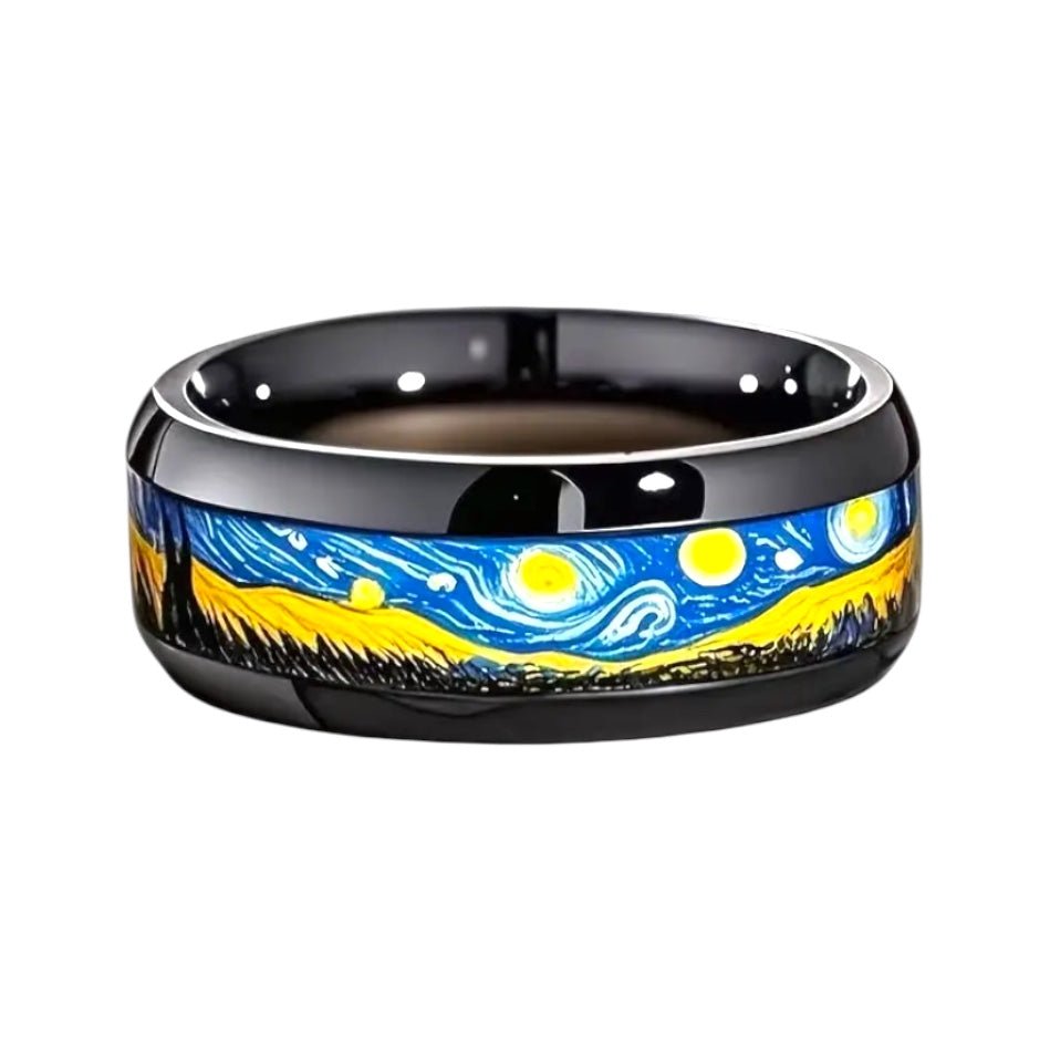 Schwarzer Ring mit Sternenhimmel - CrystalScents
