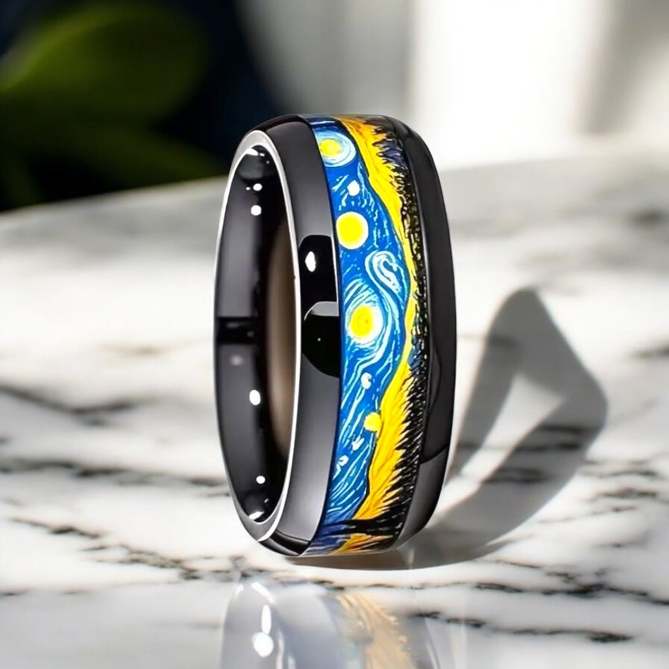 Schwarzer Ring mit Sternenhimmel - CrystalScents