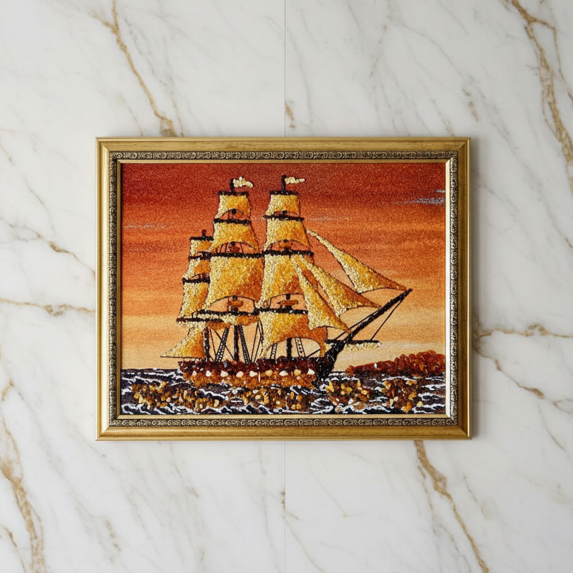 Segelschiff an Marmor-Wand