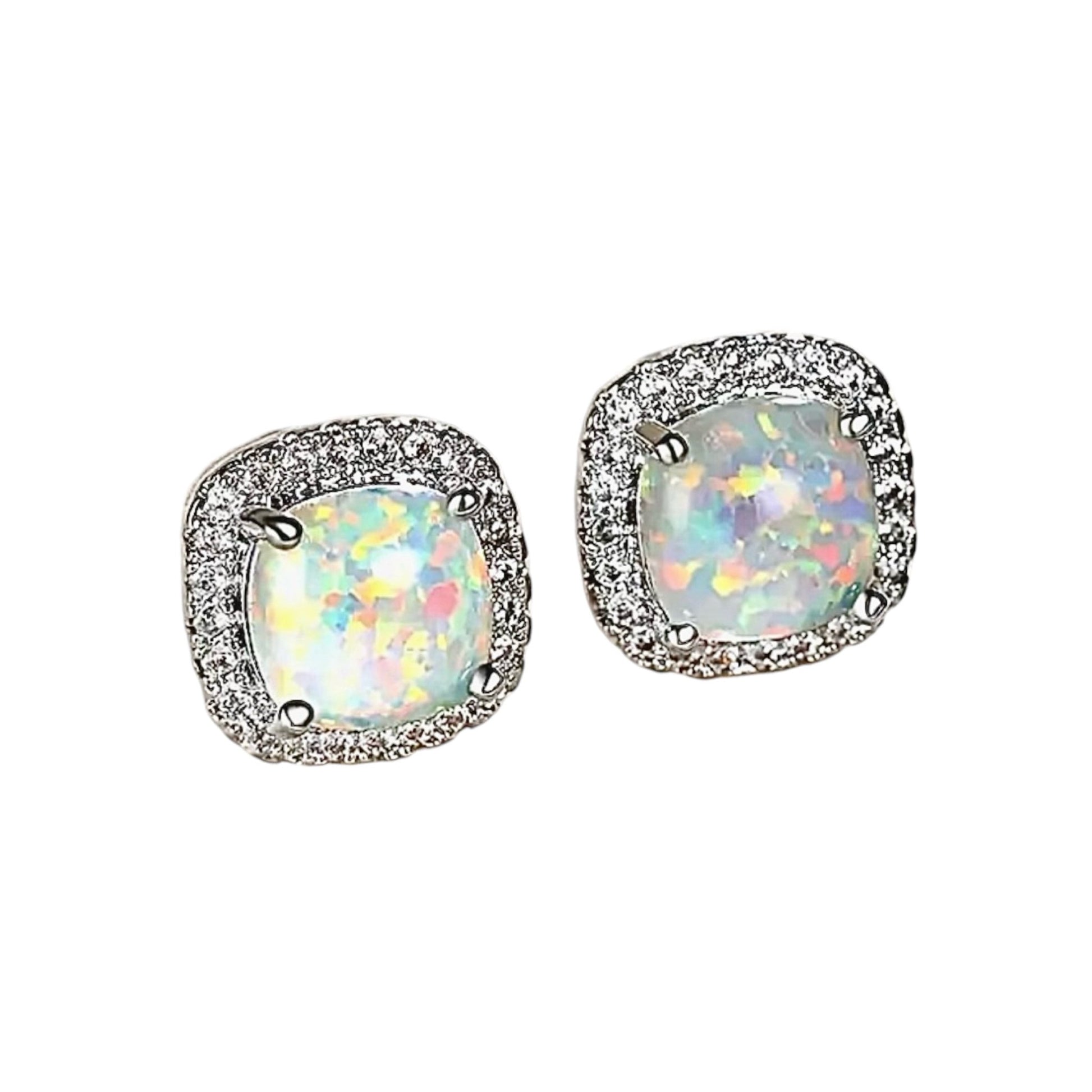 Silberne funkelnde Ohrringe mit umrahmtem Opal - CrystalScents